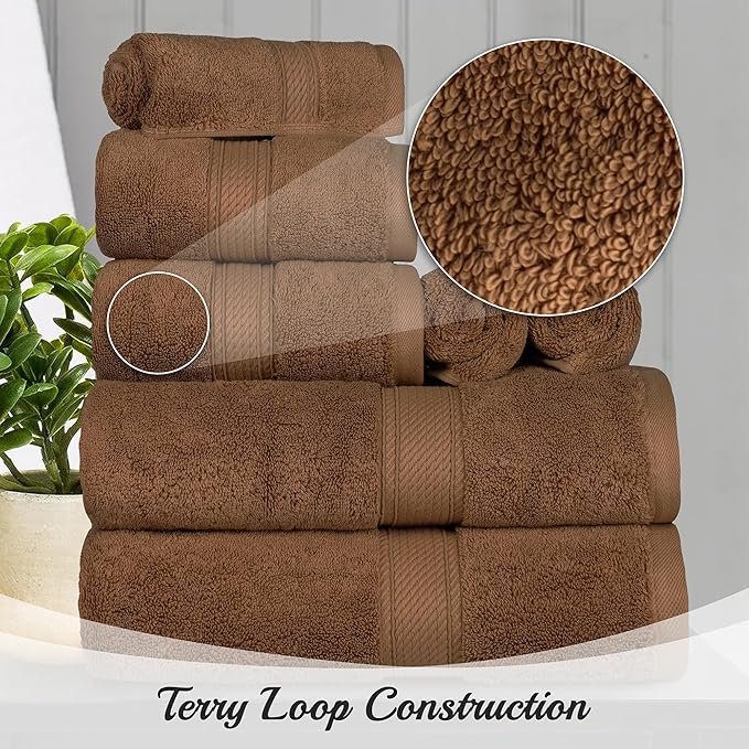 BNM Egyptian Cotton Heavyweight Towels, Ideal For Shower, Spa, 800 GSM Bath Towels, Highly-Absorbent, Luxury Bathroom Decor, Ultra-Soft Plush Home Basics, Bath Towel Set of 4, Chocolate Dark Brown
