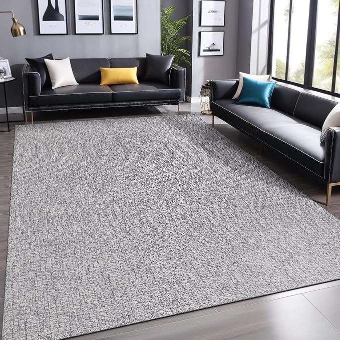 Easy Jute Rugs 4x6 Gray Color Living Room Indoor Outdoor Area Rug for Farmhouse Patio and Kitchen Rug High Traffic Washable Easy to Clean Solid Boho Woven Design Outside Carpet (4 x 6)