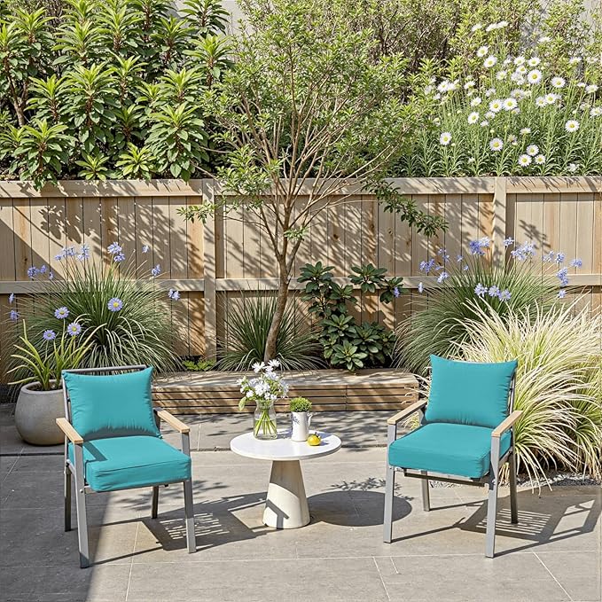 Outdoor Chair Cushions 24 x 24 x 4 Inch, Waterproof & Fade Resistant Patio Seat Cushion for Furniture with Handle and Ties, Thick Seating Pads for Outside Sofa Couch Set of 2, Teal