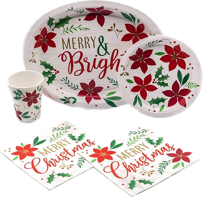 Tableware Pack: Disposable Paper Plates, Napkins and Cups Set for 20 (Christmas Wishes)