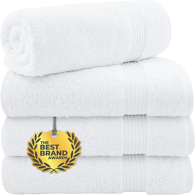 Cotton Paradise 4 Piece Turkish Bath Towels for Bathroom, 100% Cotton Extra Large Soft Plush Towels Bathroom Set, White
