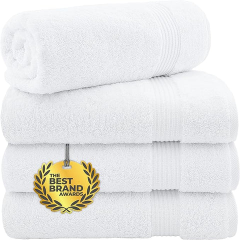Cotton Paradise 4 Piece Turkish Bath Towels for Bathroom, 100% Cotton Extra Large Soft Plush Towels Bathroom Set, White