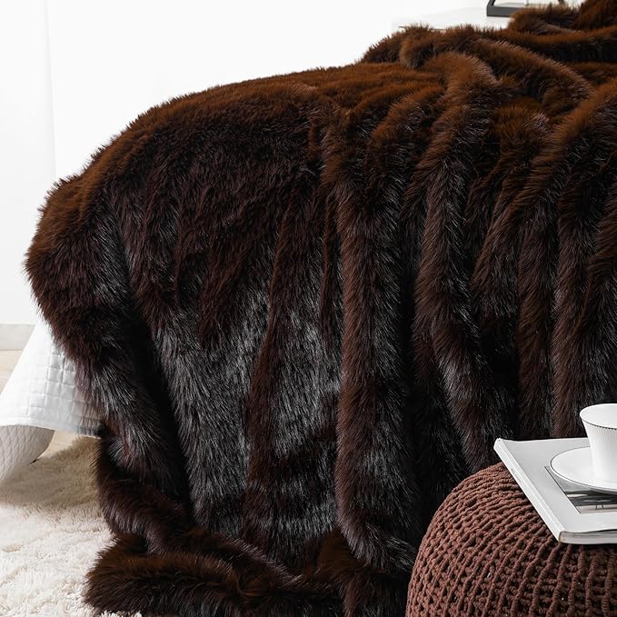BATTILO HOME Luxury Fluffy Brown Faux Fur Throw Blanket, Cozy Warm Fur Blanket for Couch, Sofa, Chair, Bed, Plush Fuzzy Fur Throws with Long Pile, 50"x60"