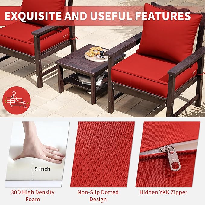 Premium Outdoor Seat Cushion Chair Cushions for Patio Furniture 24 L X 24 W X 5 H Waterproof & Fade Resistant Deep Seat and Backrest Cushion Set with Removable Covers for Chair, Sofa