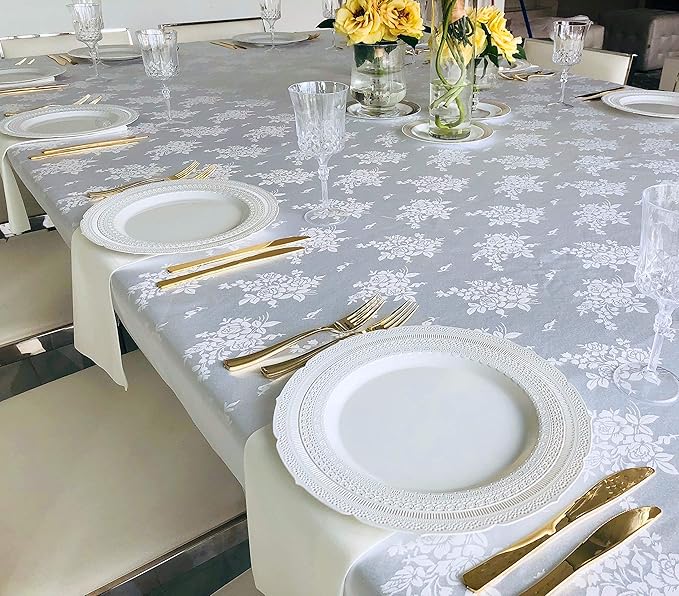" OCCASIONS " 240 Plates Pack,(120 Guests) Extra Heavyweight Vintage Wedding Disposable/Reusable Plastic Plates 120x11'' Dinner + 120x8.25'' Salad/Dessert Plate (Chateau Light Gray)