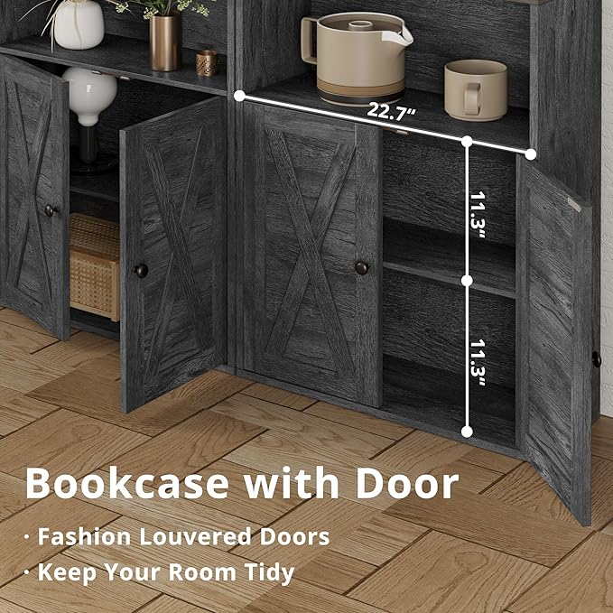 IRONCK Tall Bookcase with LED Lights, 70 in Industrial Bookshelf Display Shelf Floor Standing for Home Office, Living Room, Bed Room