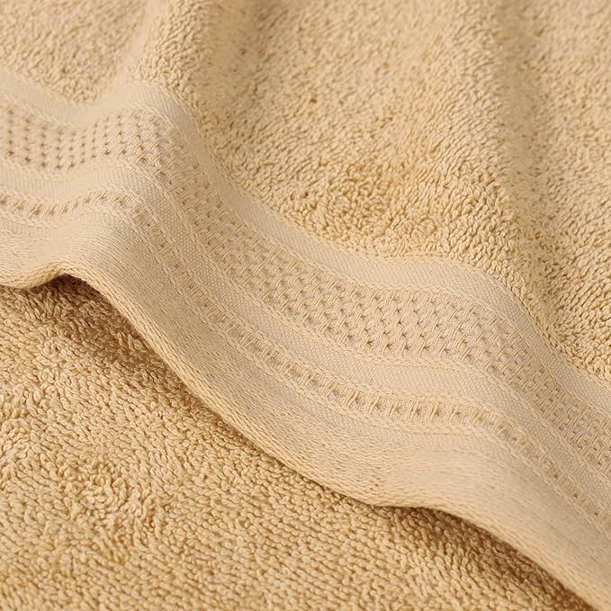 Superior Honeycomb Cotton Medium Weight Towels, for Guest Bath, Master Bathroom, Shower, Quick Dry, Adults, Home Essentials, Textured Waffle Border, Assorted Towel Set, 12 Piece Face Towel Set, Gold