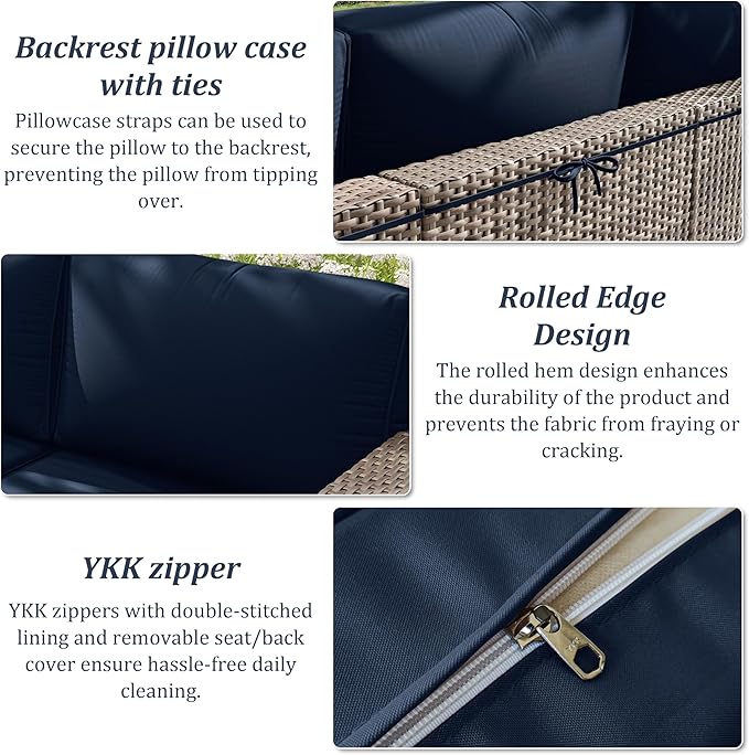 14 Pcs Outdoor Cushion Slipcovers Outdoor Patio Cushion Covers Replacement Waterproof with Zipper for Outdoor Furniture, Patio Sofa Couch 3 Sizes, Covers Only