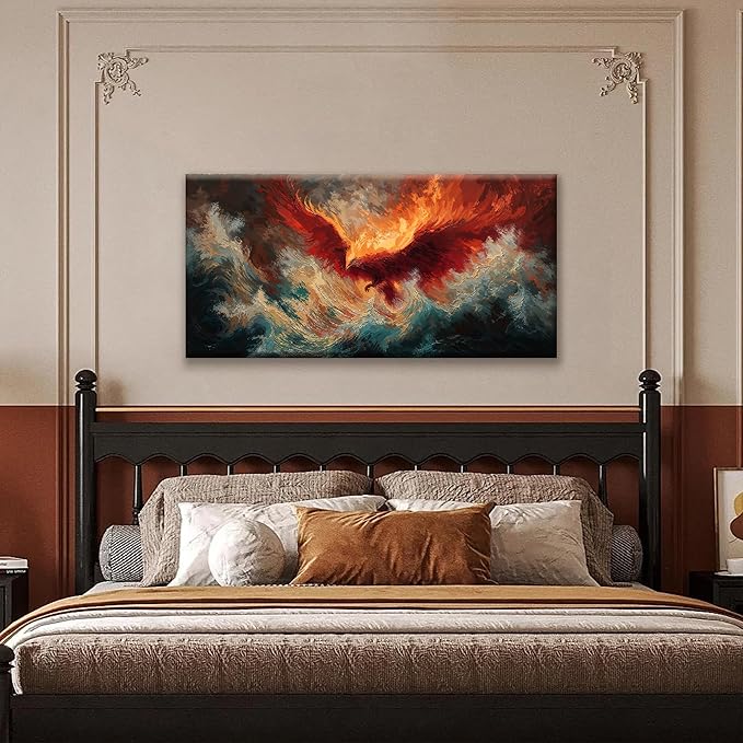 Abstract Wall Art Decor Red Retro Fire Phoenix Modern Artwork For Walls Ready To Hang Room Wall Decor For Bedroom Living Room Kitchen Office Canvas Prints 20x40 Inch