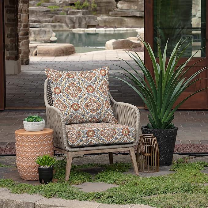 Arden Outdoor Deep Seat Cushion Set, 24 in x 24 in, Weather-Proof, Rain-Proof, Fade Resistant Patio Cushion for Chair, Sofa, and Couch Global Vintage Medallion