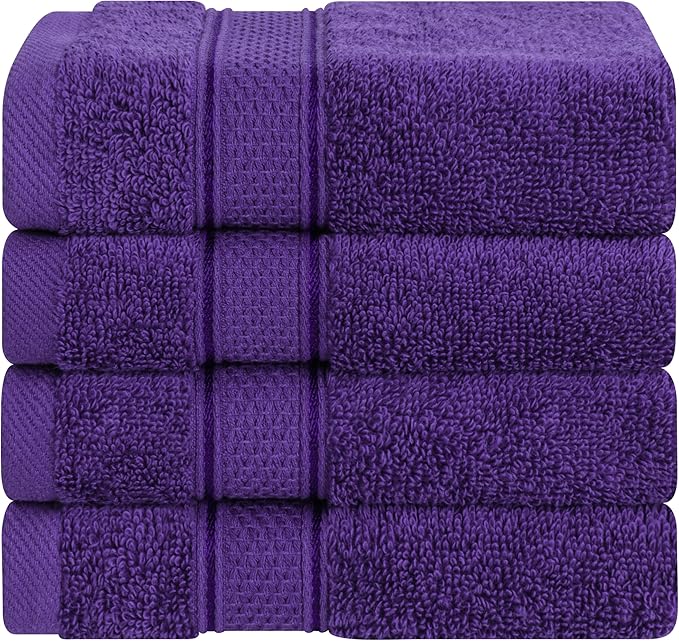 American Soft Linen Salem Washcloth Sets, 4 Piece Luxury 600 GSM 100% Cotton Washcloths for Bathroom, 13x13 inches Washrags Premium Quality Hand Face Towels, Purple