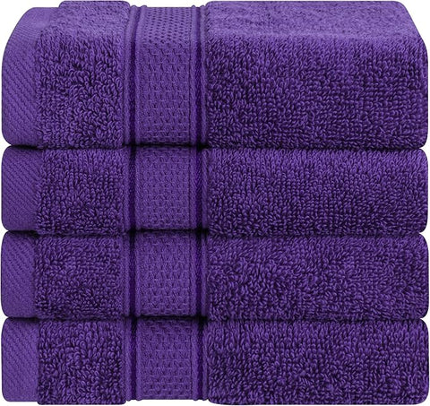 American Soft Linen Salem Washcloth Sets, 4 Piece Luxury 600 GSM 100% Cotton Washcloths for Bathroom, 13x13 inches Washrags Premium Quality Hand Face Towels, Purple