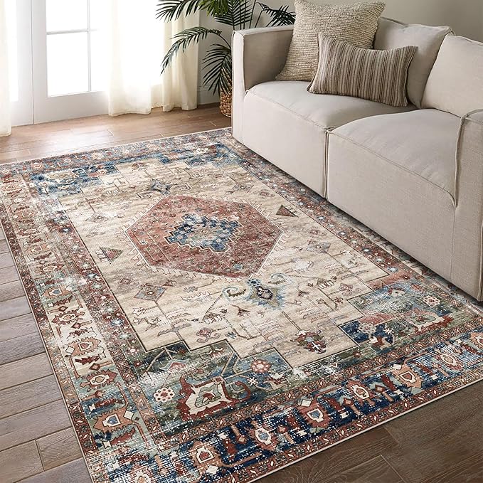 vivorug 6x9 Area Rug, Ultra-Soft Washable Rug for Living Room, Dinner Room, Bedroom, Non-Slip Vintage Rug, Indoor Carpet Large Area Rug, Brown