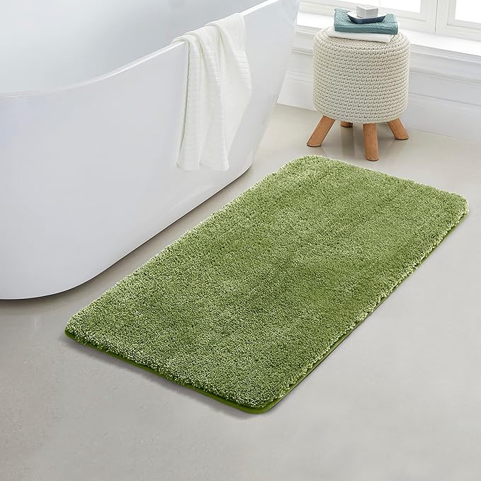 YHF Bathroom Rugs 24" X 47", Extra Thick & Soft Microfiber Shaggy, Machine Washable Bath Mats, Absorbent Bath Rugs, Non-Slip Rubber Backing Bath Mat for Bathroom Floor, Tub and Shower, Sage Green
