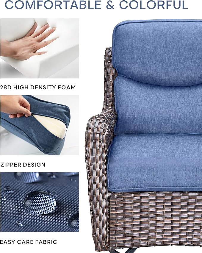 22x25/22x24 Outdoor Seat Cushions Set of 2 - Comfortable High Back Water-Resistant Patio Wicker Chairs Cushion for Dining Rocker Glider Loveseat Couch Sectional Sofa - Navy Blue/Smile