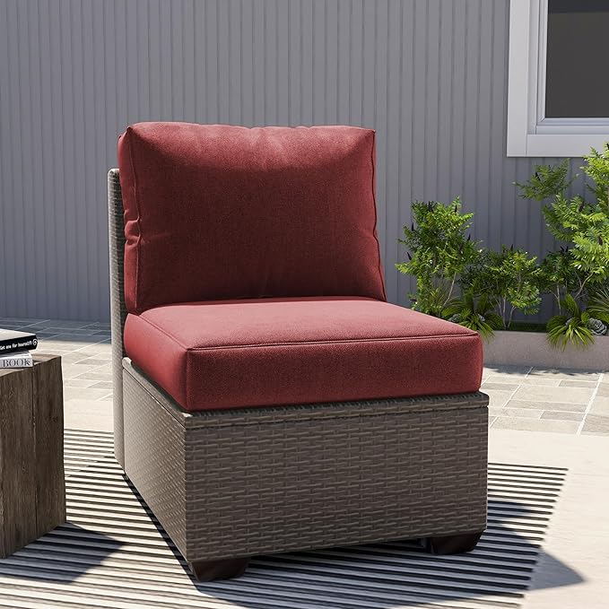 UIXE Outdoor Deep Seat Cushion Set with Slipcovers, Patio Furniture Cushions & Back Pad, Water-Resistant Outdoor Cushion Covers Backyard Sectional Sofa Cushions for Bistro Chair - Red