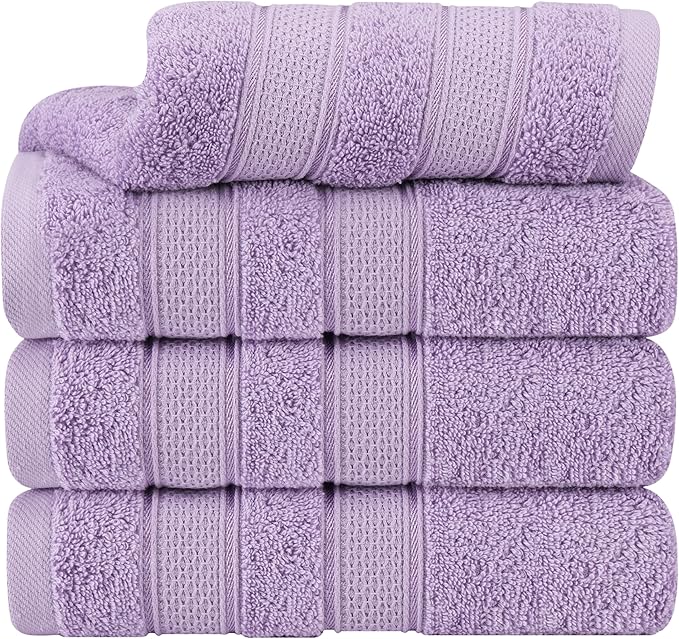 American Soft Linen Salem 100% Cotton Turkish 4 Piece Hand Towels for Bathroom, 600 GSM Soft Absorbent Quickdry Hand Face Towel Set, Lilac