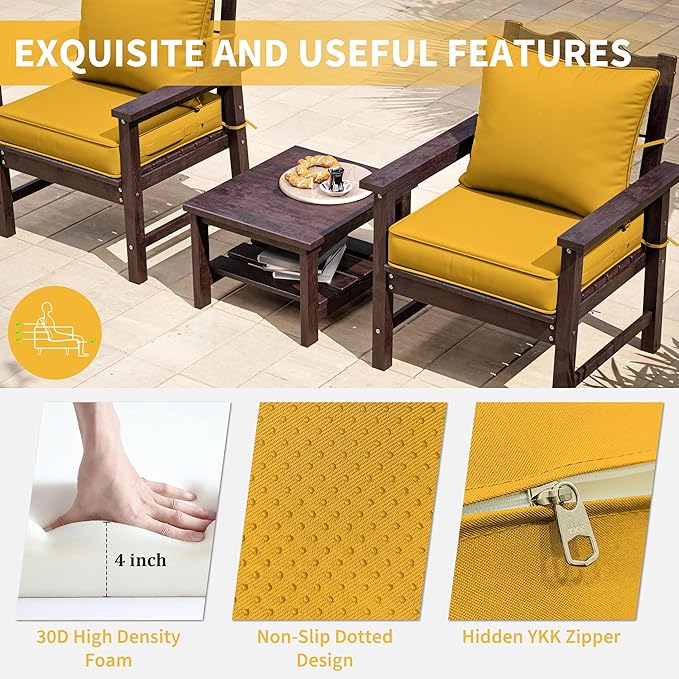 Premium Outdoor Seat Cushion Chair Cushions for Patio Furniture 22 L X 22 W X 4 H Waterproof & Fade Resistant Deep Seat and Backrest Cushion Set with Removable Covers for Chair, Sofa