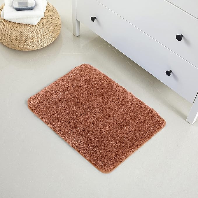 YHF Bathroom Rugs 17" X 24", Extra Thick & Soft Microfiber Shaggy, Machine Washable Bath Mats, Absorbent Bath Rugs, Non-Slip Rubber Backing Bath Mat for Bathroom Floor, Tub and Shower, Rust