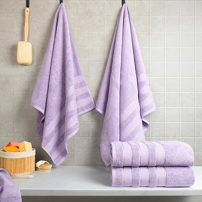 American Soft Linen Salem 100% Cotton Turkish 4 Piece Bath Towels for Bathroom, 600 GSM Soft Absorbent Quick Dry Bath Towel Set, Lilac