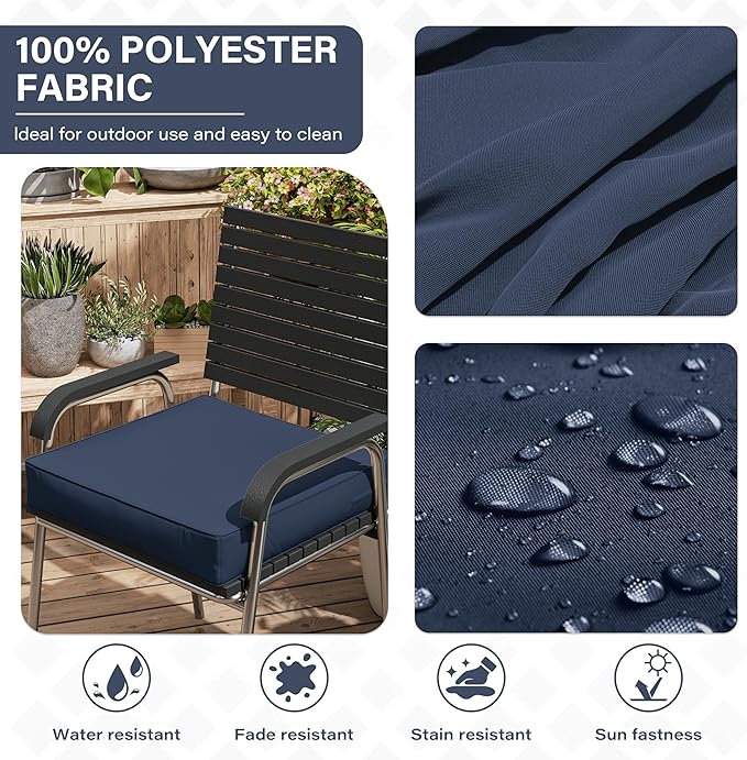 Patio Chair Cushions 19 X 19 X 4 Inch Waterproof Outdoor Seat Cushions for Patio Furniture, Outdoor Sofa Couch Pads with Ties & Handle, Set of 2, Navy Blue