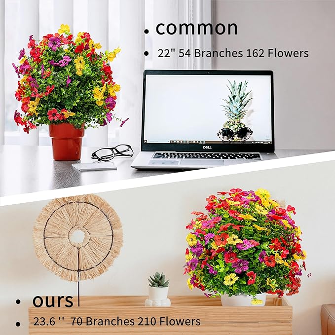 23.6'' Artificial Shrubs for Outdoors with Ground Spike, Realistic UV Resistant Artificial Outdoor Plants for Wedding, Birthday, Parties, Home Celebrations (2 Pcs Mixed)