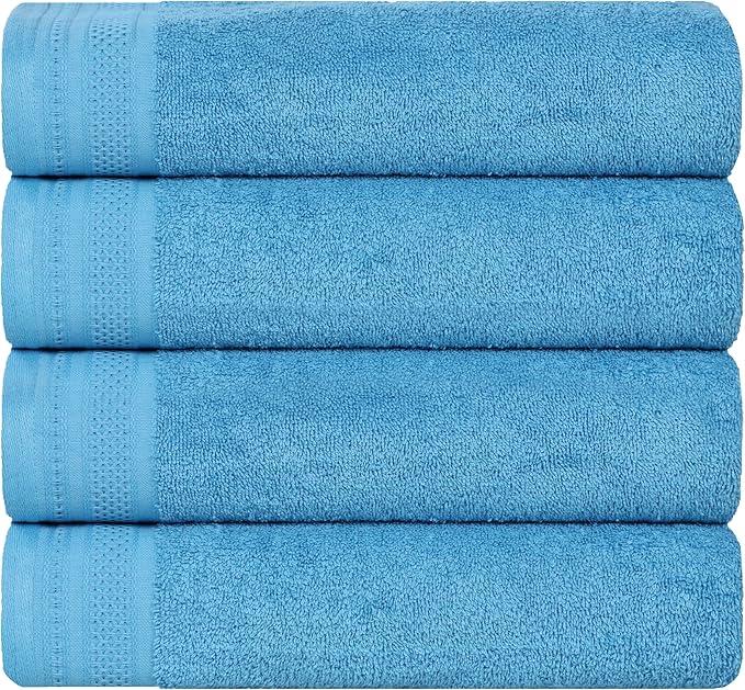 Superior Honeycomb Cotton Medium Weight Towels, for Guest Bath, Master Bathroom, Shower, Quick Dry, Adults, Home Essentials, Textured Waffle Border, Towel Set, Bath Towels, Set of 4, Azure