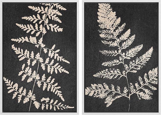 SIGNWIN Canvas Print Wall Art Set Black Tan Forest Fern Plant Leaf Silhouette Nature Wilderness Illustrations Modern Art Rustic Multicolor for Living Room, Bedroom, Office - 24"x36"x2 White