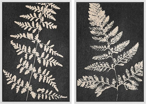 SIGNWIN Canvas Print Wall Art Set Black Tan Forest Fern Plant Leaf Silhouette Nature Wilderness Illustrations Modern Art Rustic Multicolor for Living Room, Bedroom, Office - 24"x36"x2 White