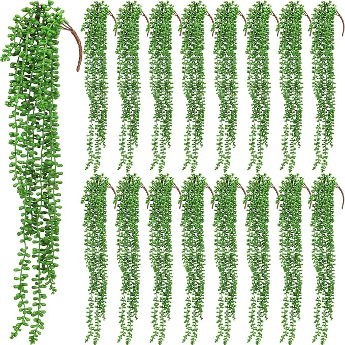 16 Pcs Artificial Succulents Bulk Hanging Plants 24 Inches Large Fake String of Pearls Faux Plants Wall Greenery Decor for Garden Indoor Outdoor Decoration (Fresh Style)