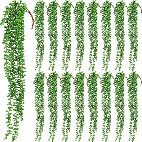 16 Pcs Artificial Succulents Bulk Hanging Plants 24 Inches Large Fake String of Pearls Faux Plants Wall Greenery Decor for Garden Indoor Outdoor Decoration (Fresh Style)