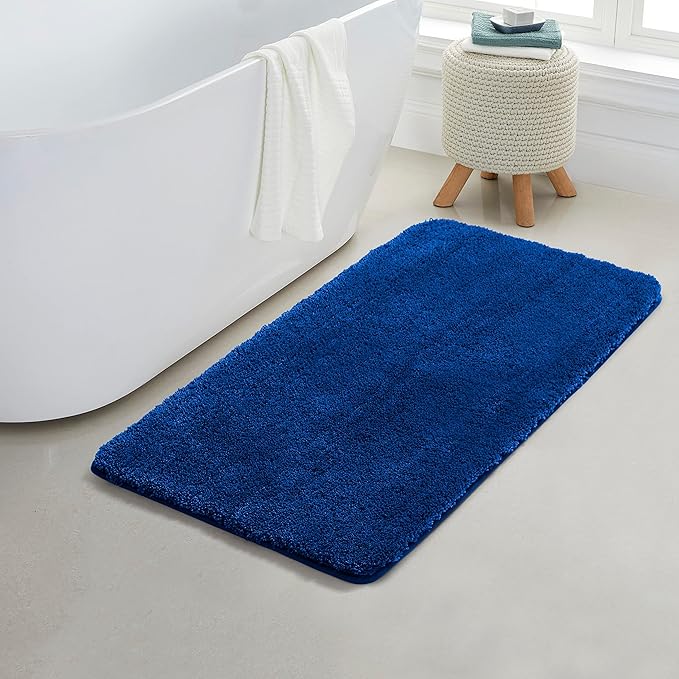 YHF Bathroom Rugs 24" X 47", Extra Thick & Soft Microfiber Shaggy, Machine Washable Bath Mats, Absorbent Bath Rugs, Non-Slip Rubber Backing Bath Mat for Bathroom Floor, Tub and Shower, Royal Blue
