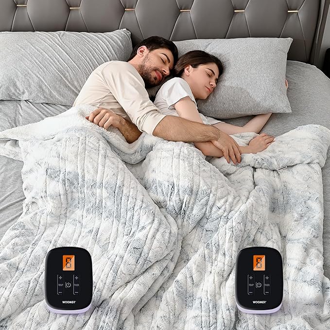 WOOMER Heated Blanket Queen Size Electric Blanket 84"x 90", Faux Fur Fast Heating, 10 Heating Levels & 0.5-12H Auto Off, Dual Control, Over-Heat Protection, ETL Certification