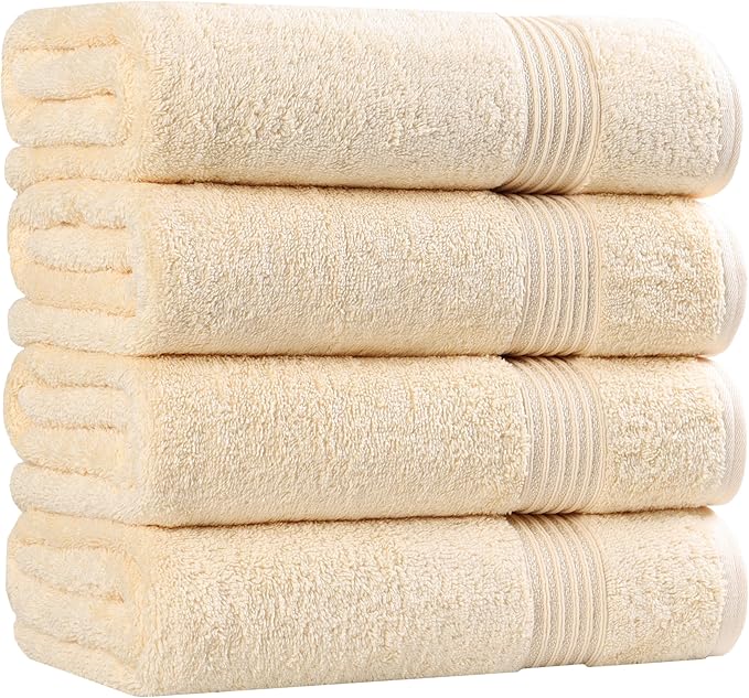 Superior Egyptian Cotton 4-Piece Bath Towel Set for Shower, Bath, Spa, Resort, Hotel, Soft Body Towels, Airbnb Essentials, Apartment, Dorm, Quick Dry, Absorbent, Bathroom Basics, Canary
