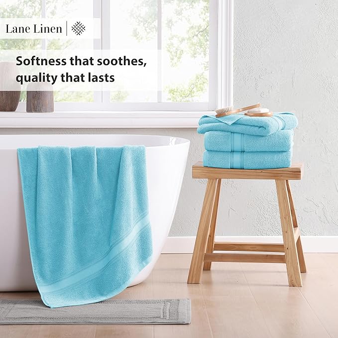 LANE LINEN Luxury Bath Towels Set - 12 Piece, 100% Cotton, Zero Twist, Super Soft & Absorbent, Includes 4 Bath Towels, 4 Hand Towels, 4 Washcloths - Blue