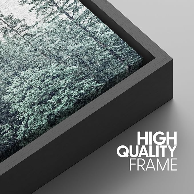 SIGNWIN Framed Canvas Print Wall Art Woodland Nursery Decor Set Film Grain Misty Mountain Pine Trees Nature Wilderness Modern Art Chic Landscape for Living Room, Bedroom, Office - 24"x36"x3 Black