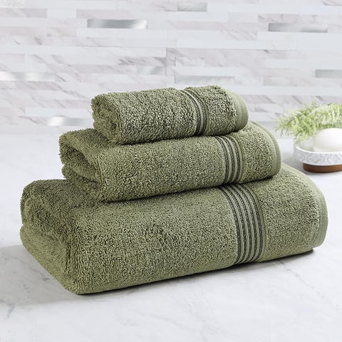 Superior Egyptian Cotton 3-Piece Towel Set, Assorted Towels, Home Bathroom, Master, Guest Bath, Decor Essentials, Includes 1 Bath, 1 Hand, 1 Face Towel/Washcloth, Quick Dry, Absorbent, Forest Green
