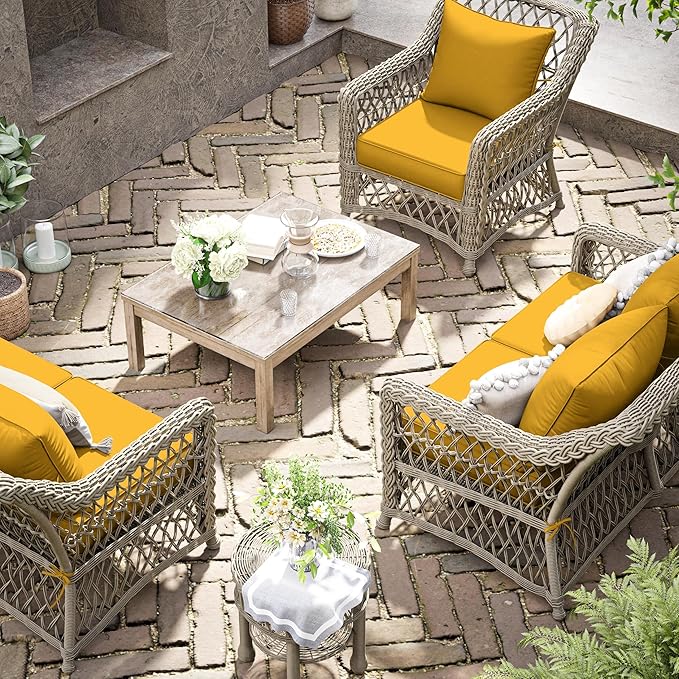 Premium Outdoor Seat Cushion Chair Cushions for Patio Furniture 22 L X 24 W X 4 H Waterproof & Fade Resistant Deep Seat and Backrest Cushion Set with Removable Covers for Chair, Sofa