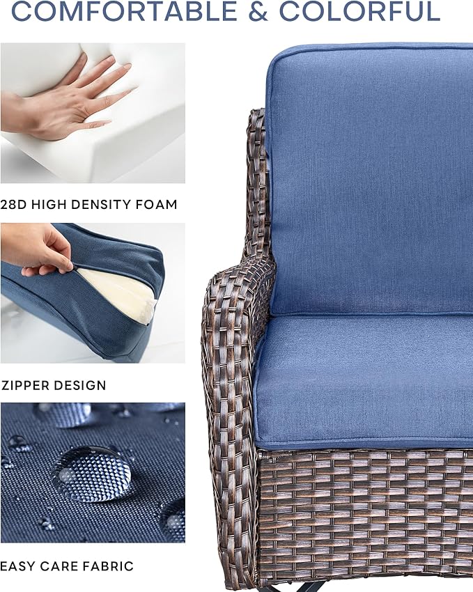 22x25/22x24 Outdoor Cushions for Patio Couch Chairs Set of 3 - High Back Comfy Outside Seat Cushions for Wicker Dining Rocker Glider Loveseat 3-Seater Sectional Sofa - Navy Blue/Classic