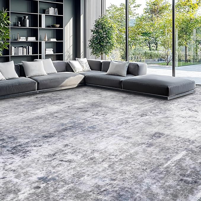Washable Rug 9x12 Area Rugs for Living Room - Stain Resistant Non-Slip Backing Boho Rug for Bedroom,Durable & Ultra-Thin Vintage Large Area Rug(9x12,Gray/Blue)