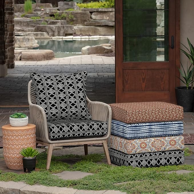 Arden Outdoor Deep Seat Cushion Set, 24 in x 24 in, Weather-Proof, Rain-Proof, Fade Resistant Patio Cushion for Chair, Sofa, and Couch Black Global Stripe