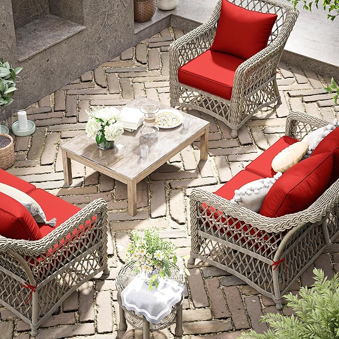 Premium Outdoor Seat Cushion Chair Cushions for Patio Furniture 22 L X 22 W X 4 H Waterproof & Fade Resistant Deep Seat and Backrest Cushion Set with Removable Covers for Chair, Sofa