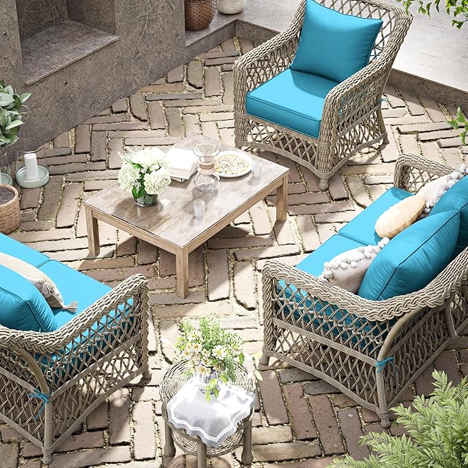 Premium Outdoor Seat Cushion Chair Cushions for Patio Furniture 22 L X 22 W X 4 H Waterproof & Fade Resistant Deep Seat and Backrest Cushion Set with Removable Covers for Chair, Sofa