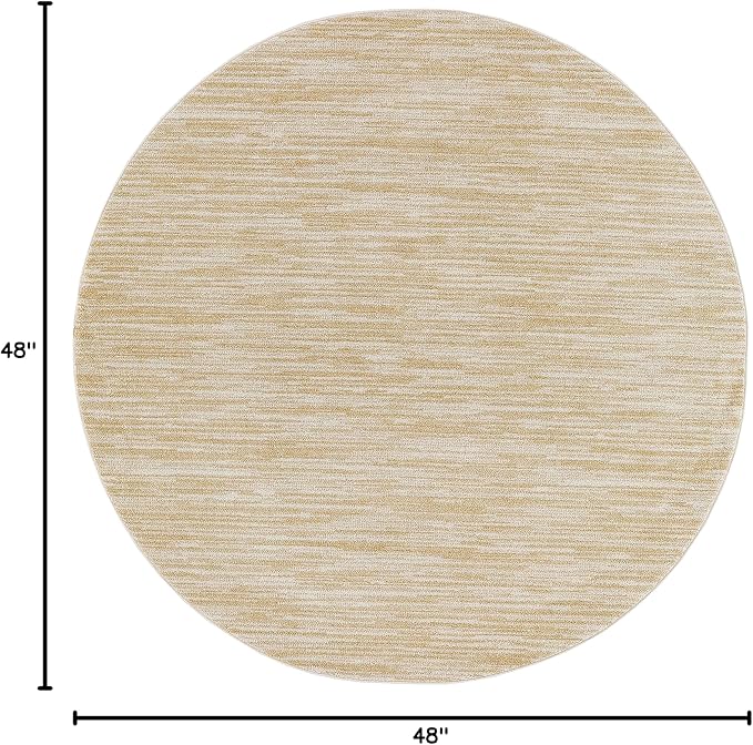 Nourison Home Essentials Indoor/Outdoor Ivory Gold 4' x Round Area Rug, Easy Cleaning, Non Shedding, Bed Room, Living Room, Dining Room, Backyard, Deck, Patio (4 Round)