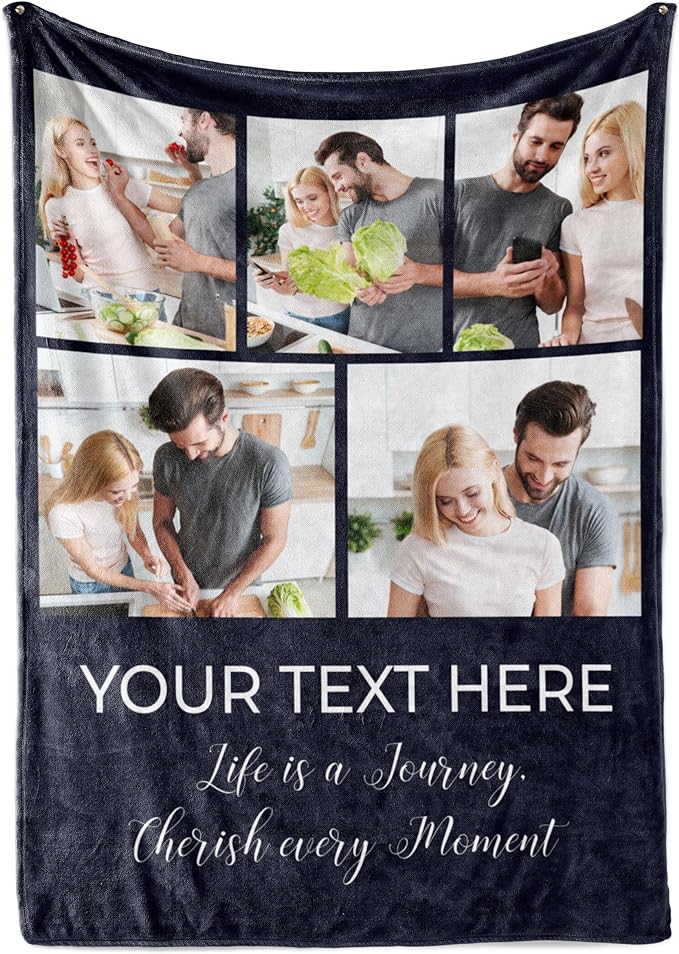 Ships Next Day, Custom Blanket with Picture and Text - Printed in USA, Personalized Photo Blanket with Text (Fleece 96x120)