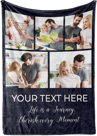Ships Next Day, Custom Blanket with Picture and Text - Printed in USA, Personalized Photo Blanket with Text (Fleece 96x120)