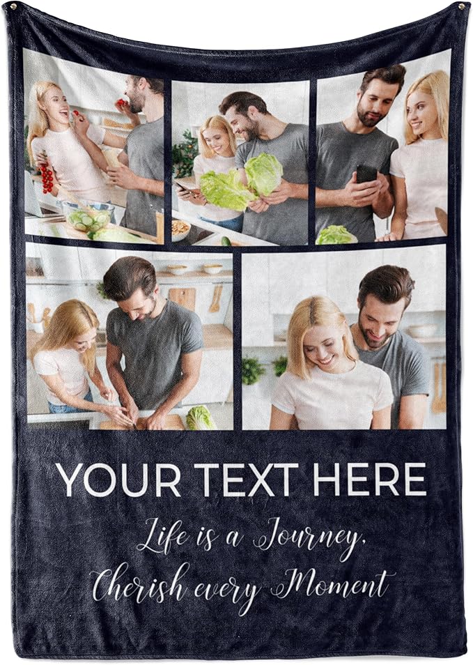 Ships Next Day, Custom Blanket with Picture and Text - Printed in USA, Personalized Photo Blanket with Text (Sherpa 60x80)