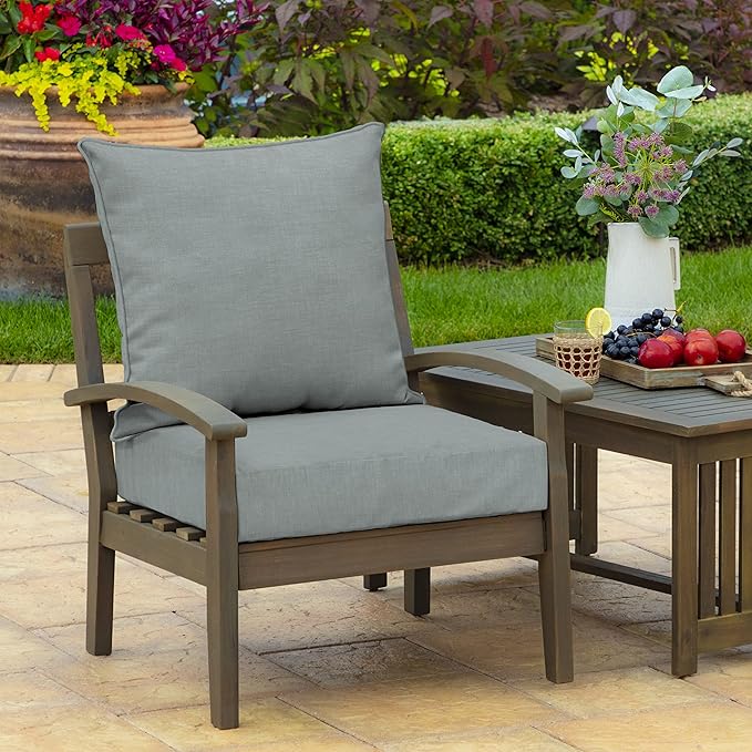 Arden Outdoor Deep Seat Cushion Set, 24 in x 24 in, Weather-Proof, Rain-Proof, Fade Resistant Patio Cushion for Chair, Sofa, and Couch Stone Grey Leala