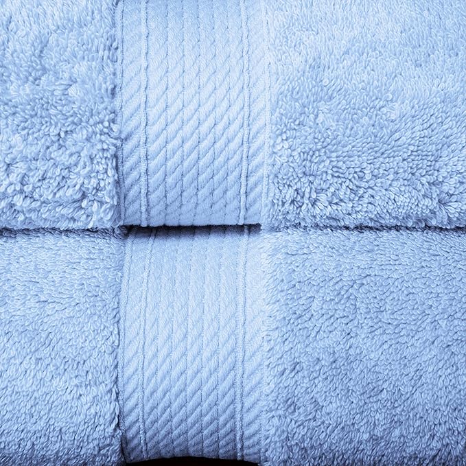 BLUENILEMILLS BNM Egyptian Cotton 2-Piece Towel Set, Includes 2 Bath Towels, Attached Loop for Easy Hanging and Storage, Hotel Quality, Perfect for Bathroom, Gym, Shower Space, or Spa, Light Blue