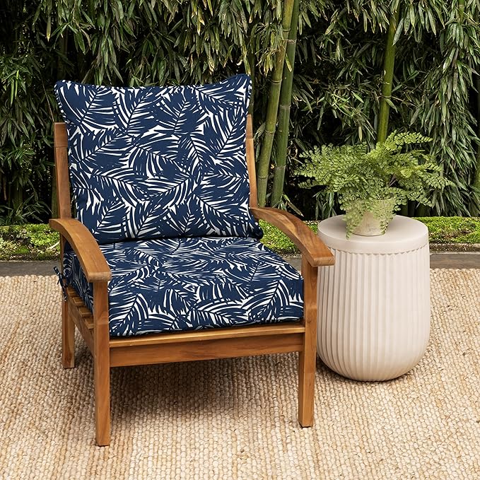 Arden earthFIBER Outdoor Deep Seat Cushion Set, 24 x 24, Rain-Proof, Fade Resistant, Deep Seat Bottom and Back Cushion for Chair, Sofa Navy Blue King Palm